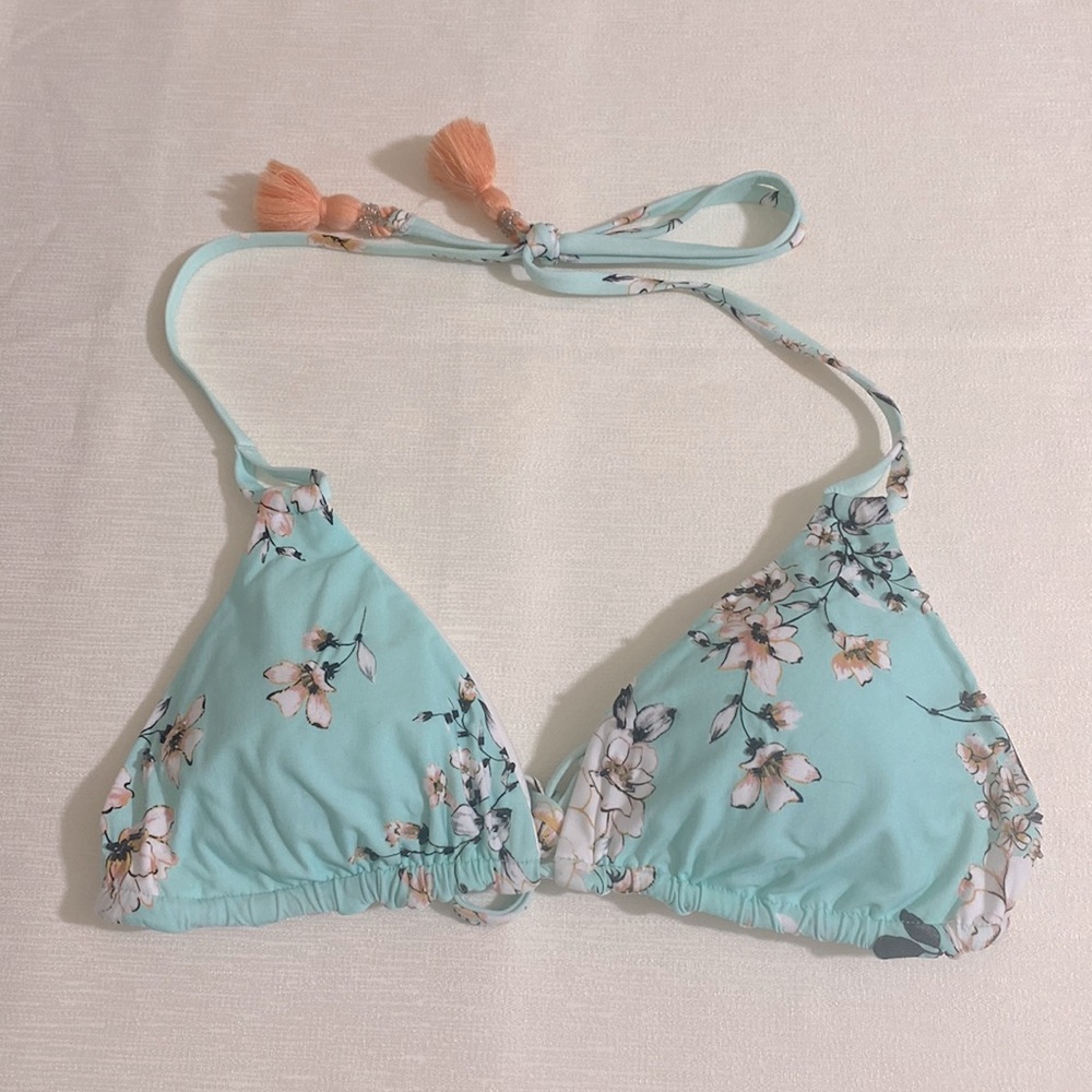 PILYQ Women's Posies Embroidered Loop Triangle Bikini Top Size M